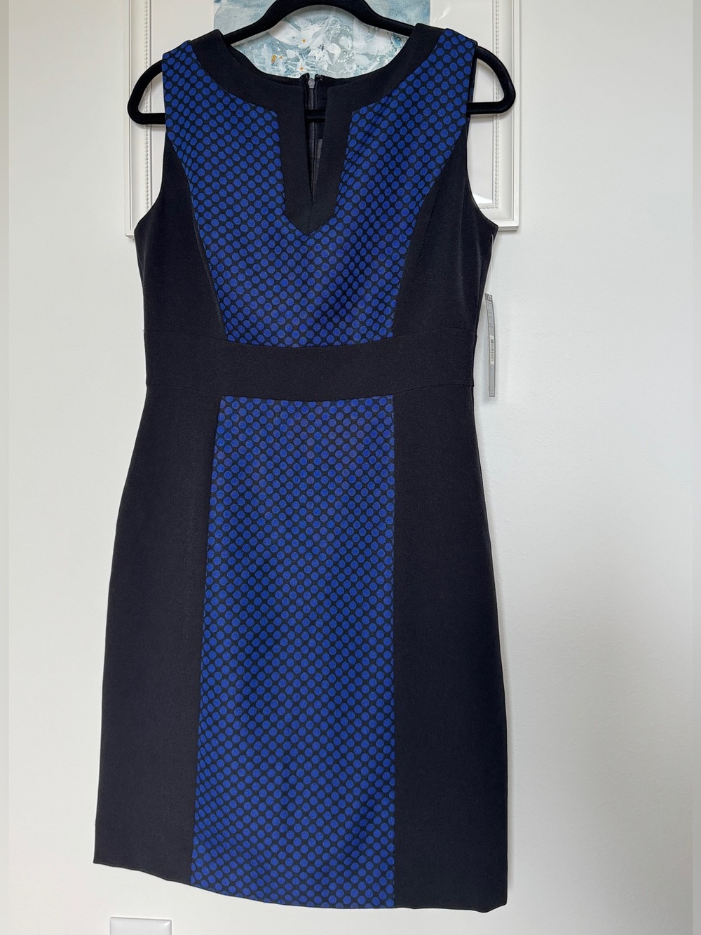 Tahari ASL Black Dress with Blue Geometric Panel NWT